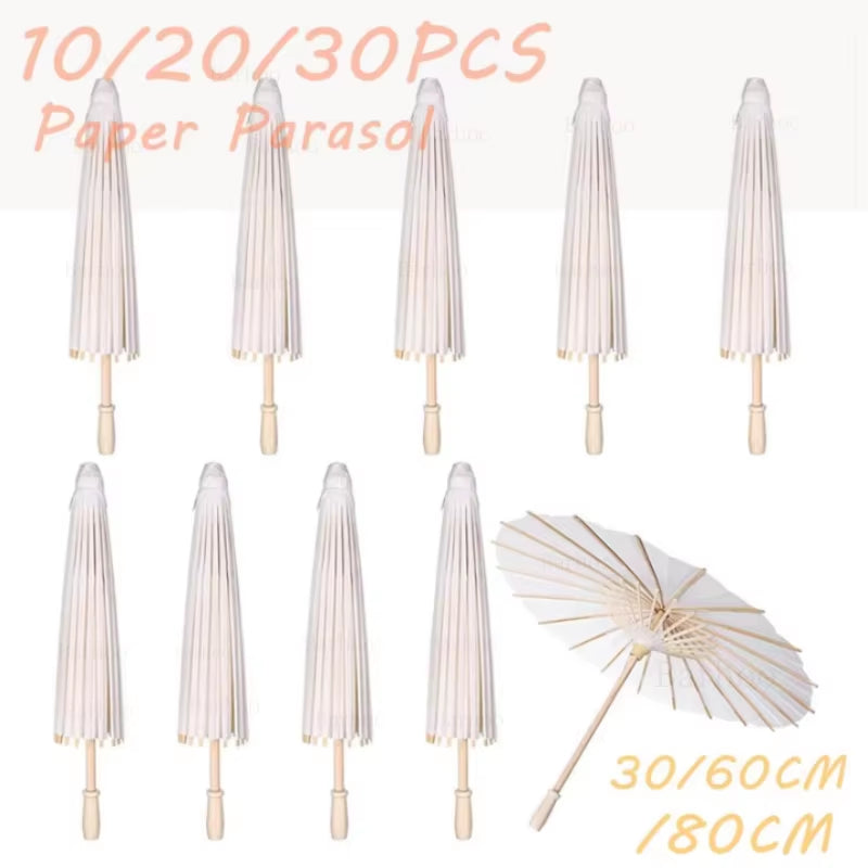 White Paper Umbrellas - 10 to 50 Pieces, 60/80 cm Chinese Parasol Photography Props for Summer Events, Weddings, and Baby Showers