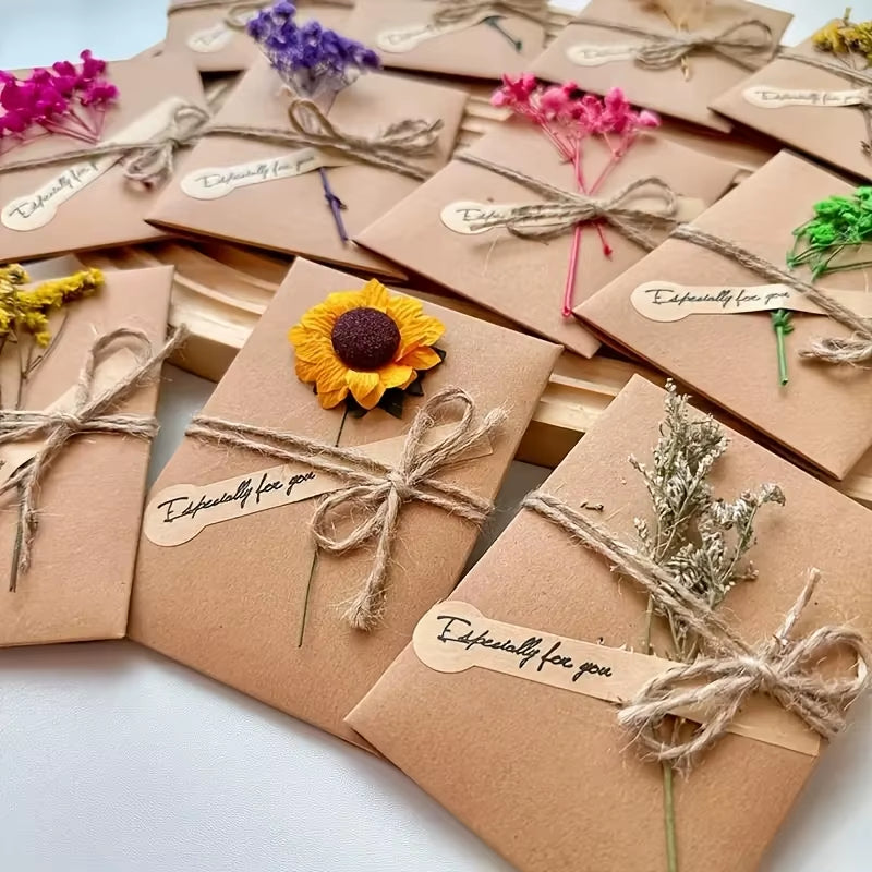 Handcrafted Kraft Paper Greeting Cards with Floral Designs for Birthdays and Christmas - Thank You and Blessing Cards with an Angel Theme