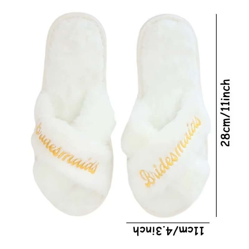 Bridal Shower and Bachelorette Party Open Toe Plush Slippers - Elegant Indoor Decor and Bridesmaid Gift Set