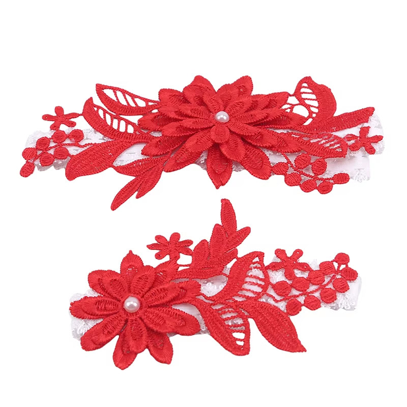 Elegant Lace 2-Piece Wedding Garter Set with Floral Embroidery for Brides