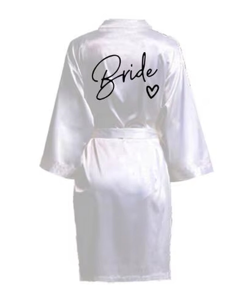 Bridesmaid Satin Kimono Robe with Black Lettering - Team Bride Bathrobe SP003