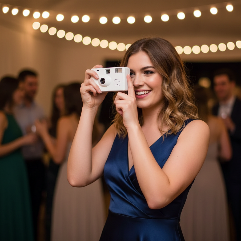 Model photo with disposable wedding camera