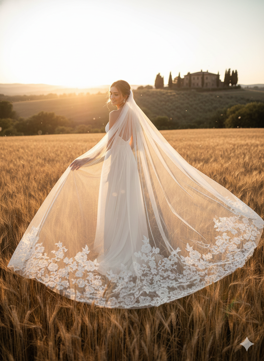 Velo da sposa con bordo in pizzo a pettine