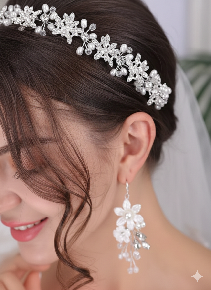 Copricapo da sposa con tiara d'argento