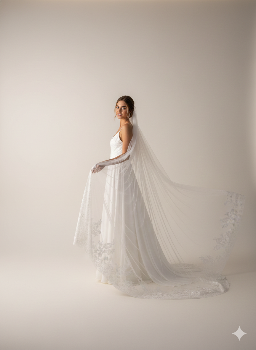 Velo da sposa con bordo in pizzo a pettine