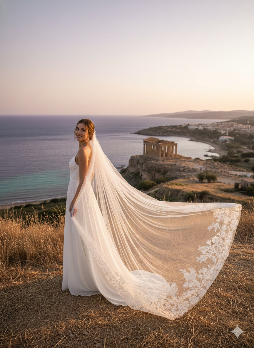 Velo da sposa con bordo in pizzo a pettine