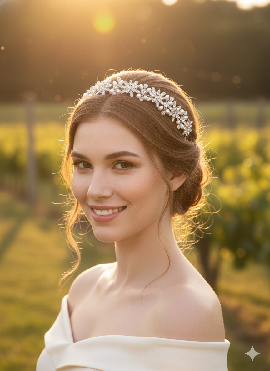 Copricapo da sposa con tiara d'argento